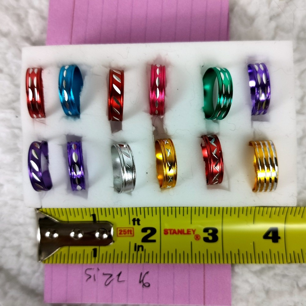 Etched Aluminum Band Rings Set 5pc Size‎ 6 Multicolor Diamond Cut